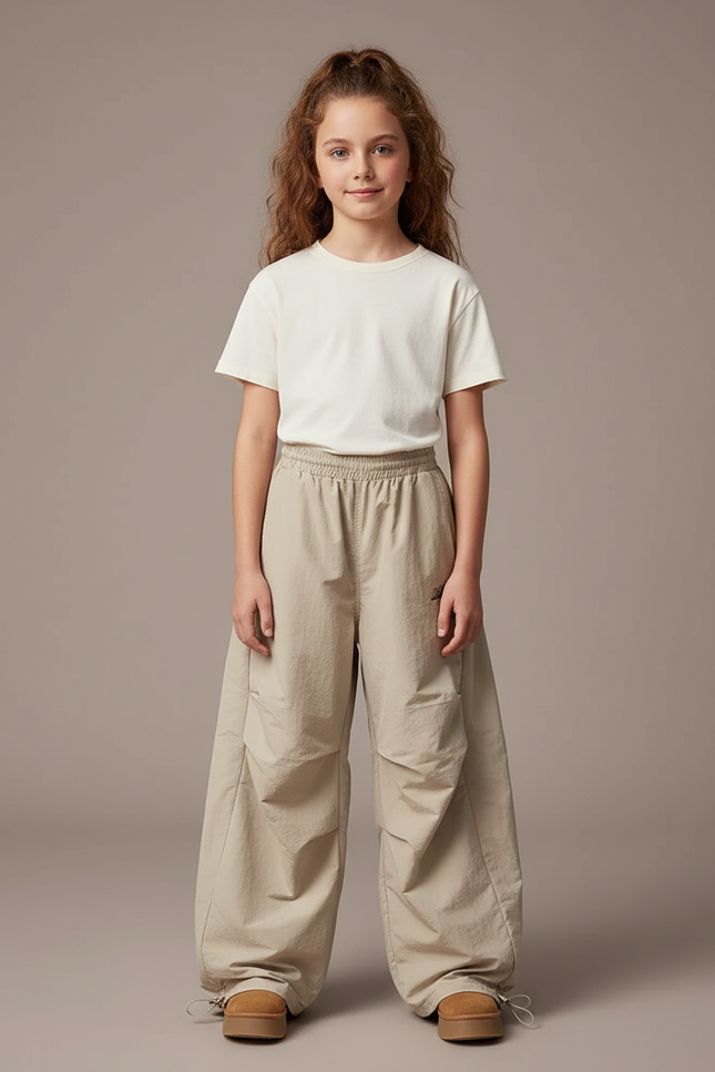 Pantalon Parachute Beige Ample Décontracté Enfant - Polyester