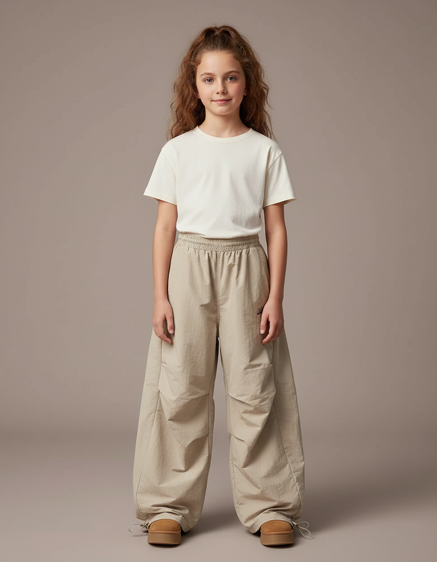 Pantalon Parachute Beige Ample Décontracté Enfant - Polyester