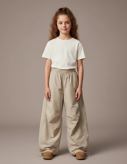 Pantalon Parachute Beige Ample Décontracté Enfant - Polyester
