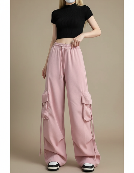 Pantalon Parachute Rose Ample Cargo Cordon Femme - Molleton