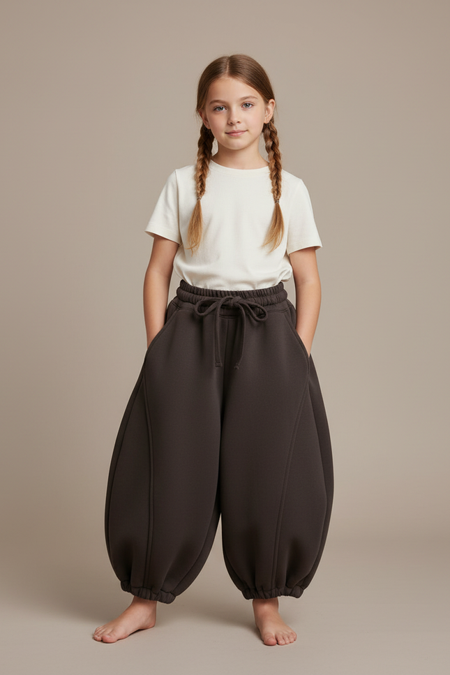 Pantalon Parachute Marron Ample Épais Enfants Hiver - Molleton