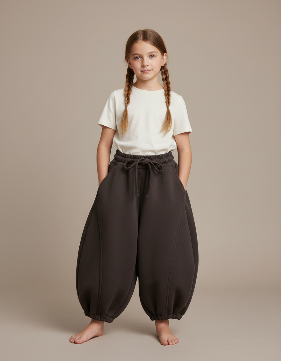 Pantalon Parachute Marron Ample Épais Enfants Hiver - Molleton