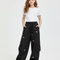 Pantalon Parachute Noir Cargo Ample Fille Nœuds Roses - Polyester