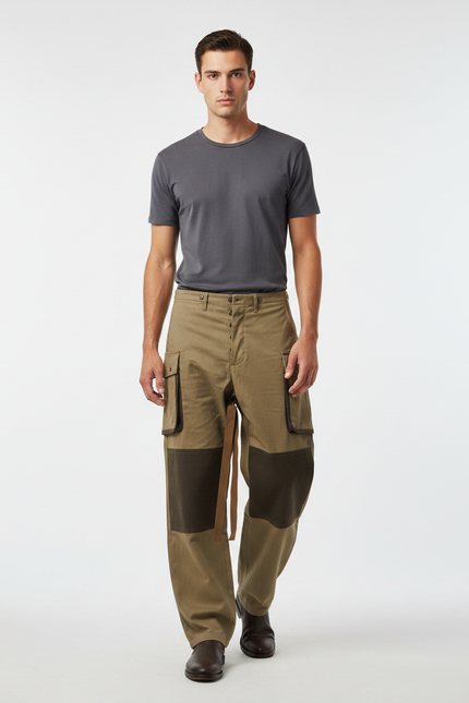 Pantalon Parachute Kaki Cargo Tactique Ample Homme - Toile