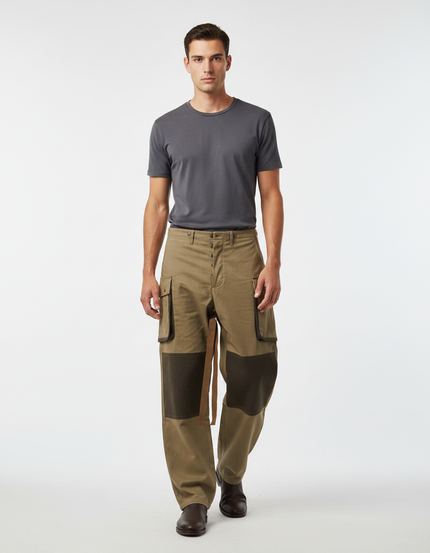 Pantalon Parachute Kaki Cargo Tactique Ample Homme - Toile