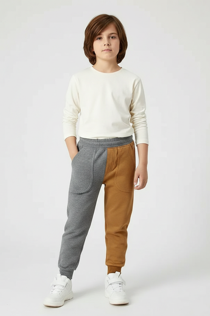 Pantalon Parachute Bicolore Coton Ample Garçon Sport - Multicolore Molleton