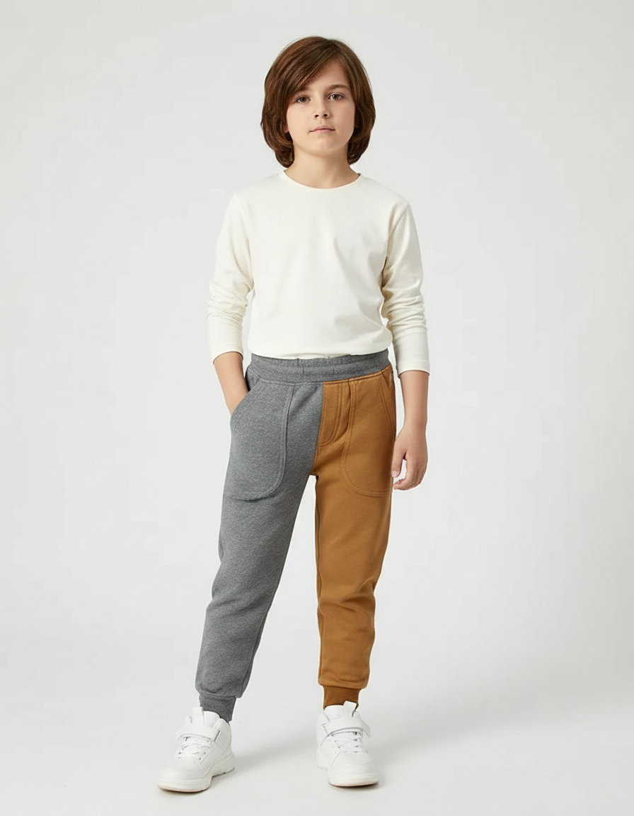 Pantalon Parachute Bicolore Coton Ample Garçon Sport - Multicolore Molleton
