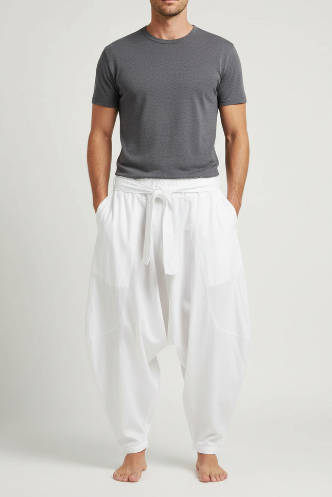 Pantalon Parachute Blanc Ample Décontracté Coton Homme