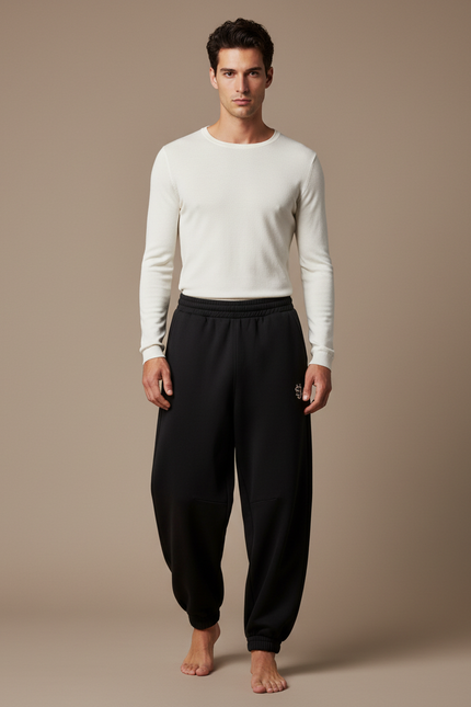 Pantalon Parachute Noir Ample Brodé Homme - Molleton
