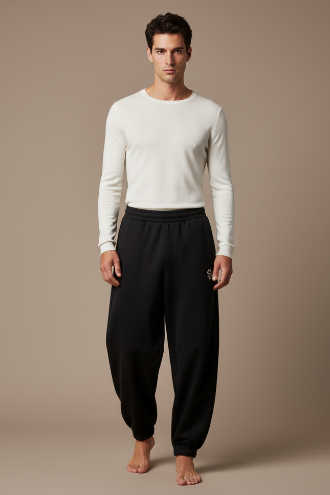 Pantalon Parachute Noir Ample Brodé Homme - Molleton
