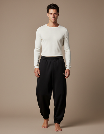 Pantalon Parachute Noir Ample Brodé Homme - Molleton