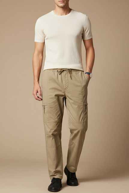Pantalon Parachute Kaki Cargo Cordon Décontracté Homme - Toile