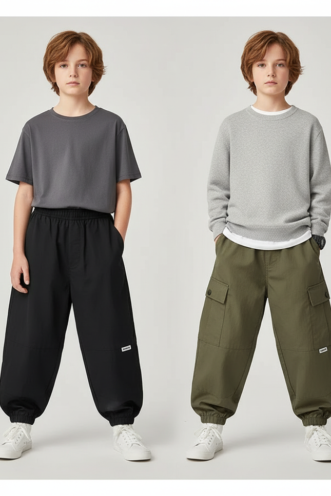 Pantalon Parachute Cargo Ample Garçon Décontracté Moderne - Kaki Gabardine