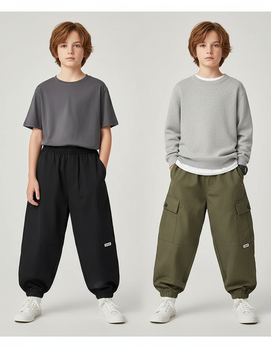Pantalon Parachute Cargo Ample Garçon Décontracté Moderne - Kaki Gabardine