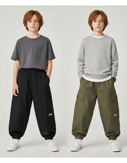Pantalon Parachute Cargo Ample Garçon Décontracté Moderne - Kaki Gabardine