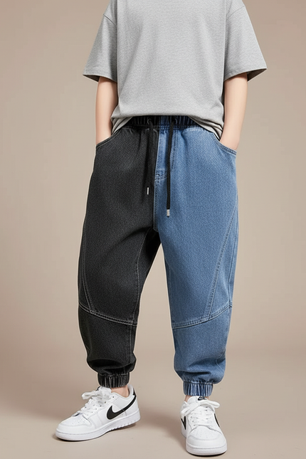 Pantalon Parachute Bicolore Denim Ample Enfant Décontracté - Multicolore Jean
