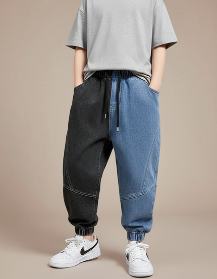 Pantalon Parachute Bicolore Denim Ample Enfant Décontracté - Multicolore Jean