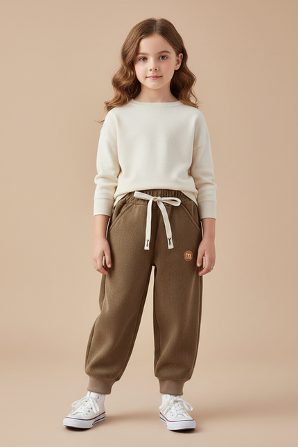 Pantalon Parachute Kaki Côtelé Molletonné Doux Enfant