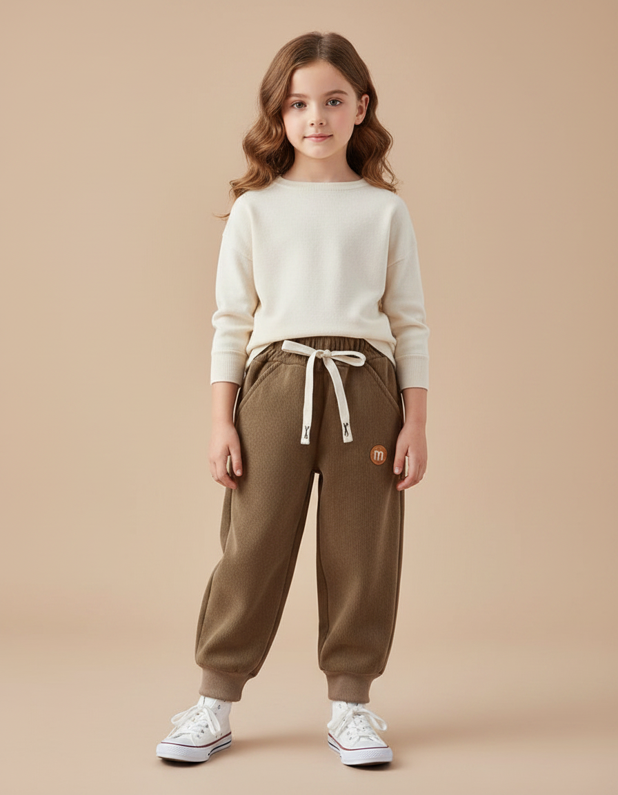 Pantalon Parachute Kaki Côtelé Molletonné Doux Enfant