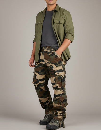 Pantalon Parachute Camouflage Militaire Cargo Ample Coton - Multicolore