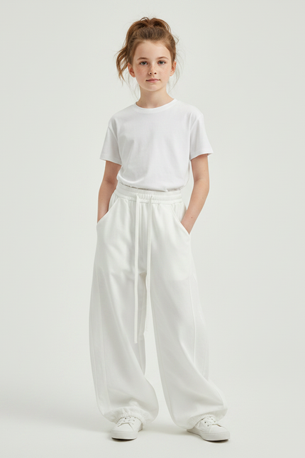 Pantalon Parachute Blanc Ample Décontracté Enfant - Molleton