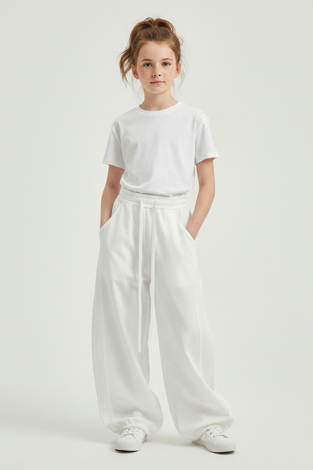Pantalon Parachute Blanc Ample Décontracté Enfant - Molleton