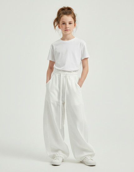 Pantalon Parachute Blanc Ample Décontracté Enfant - Molleton