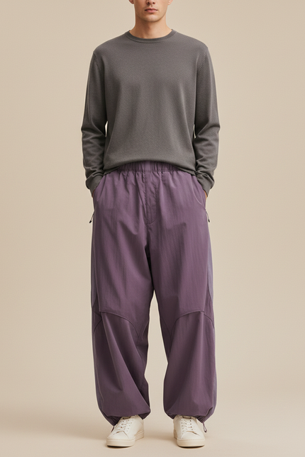 Pantalon Parachute Violet Ample Décontracté Urbain - Polyester