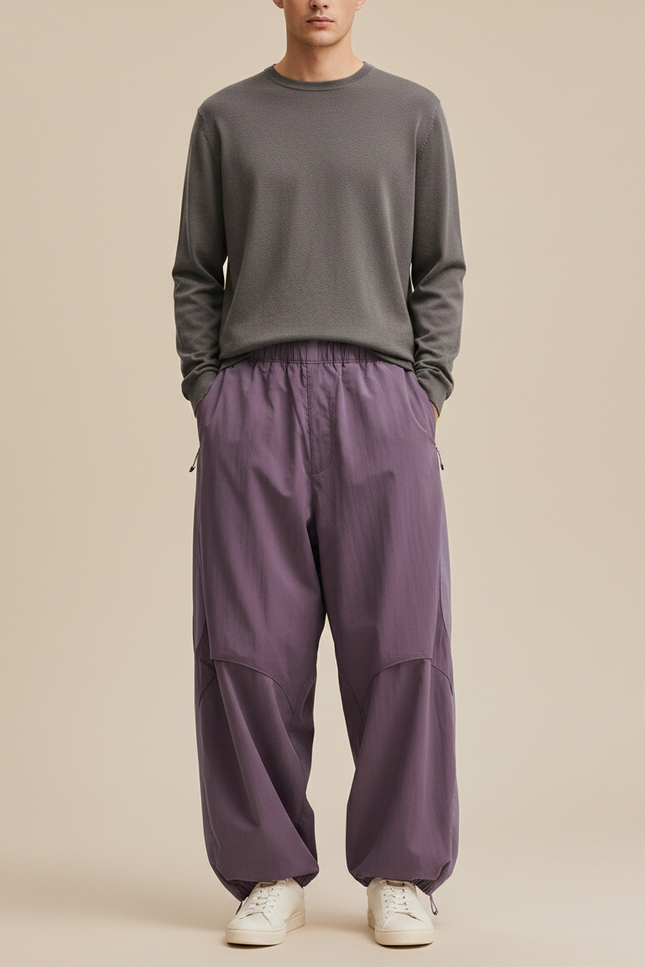 Pantalon Parachute Violet Ample Décontracté Urbain - Polyester