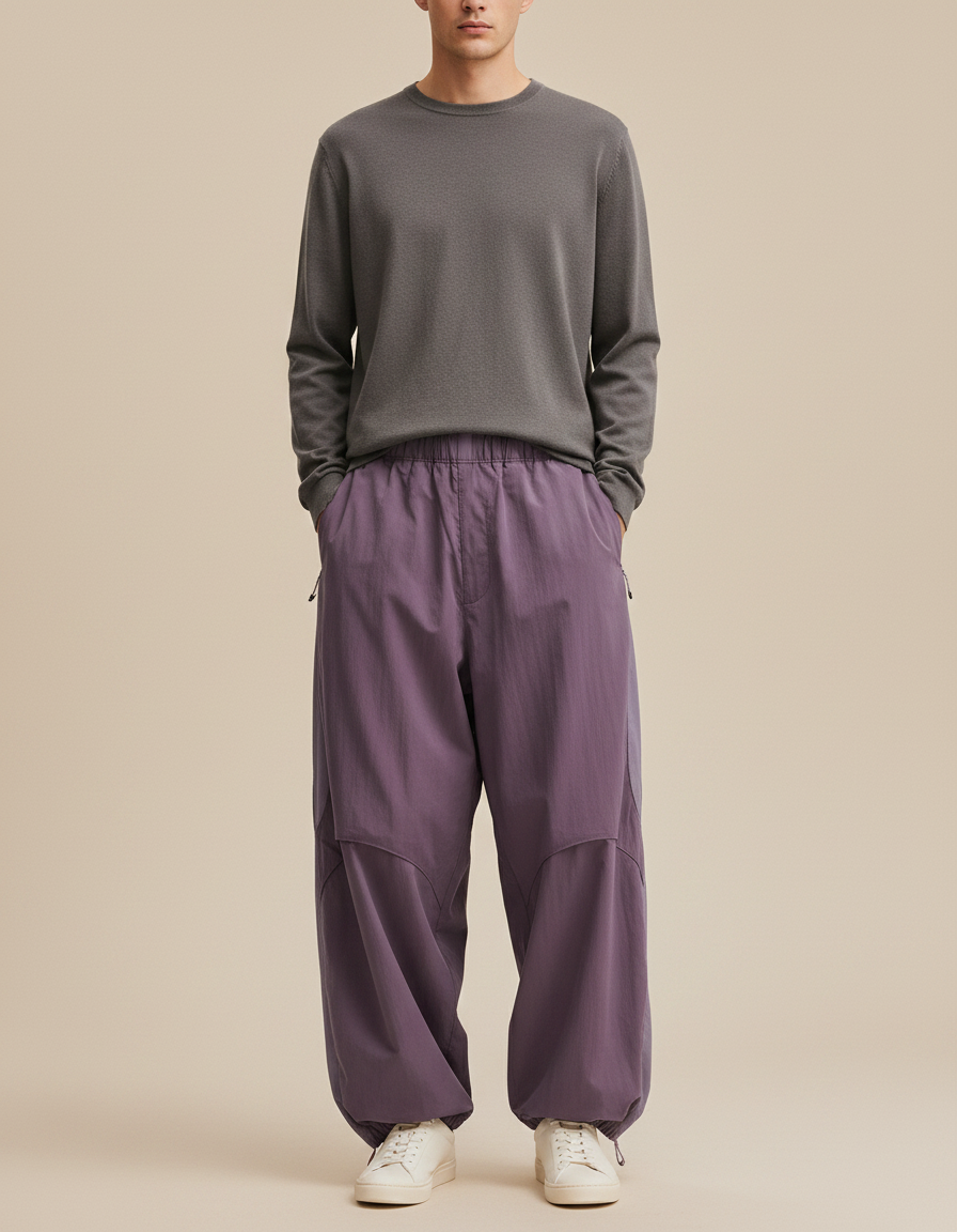 Pantalon Parachute Violet Ample Décontracté Urbain - Polyester