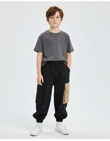 Pantalon Parachute Noir Cargo Ample Streetwear Enfant - Polyester