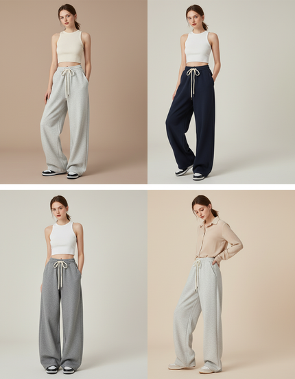 Pantalon Parachute Large Décontracté Taille Haute Femme - Gris Molleton