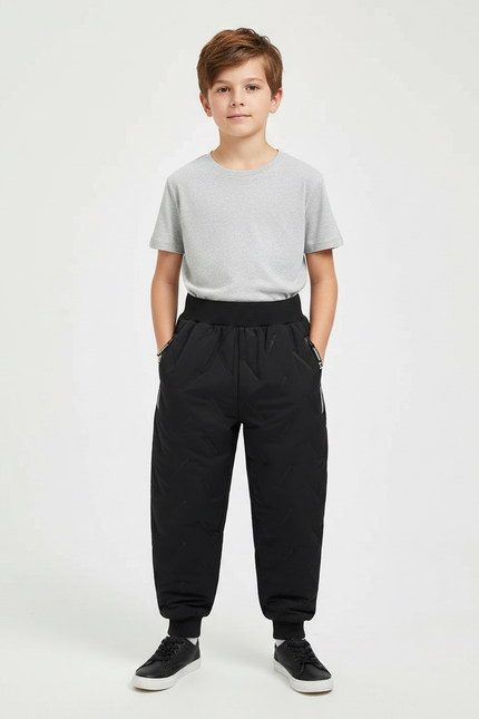 Pantalon Parachute Noir Matelassé Hiver Enfant Garçon - Polyester