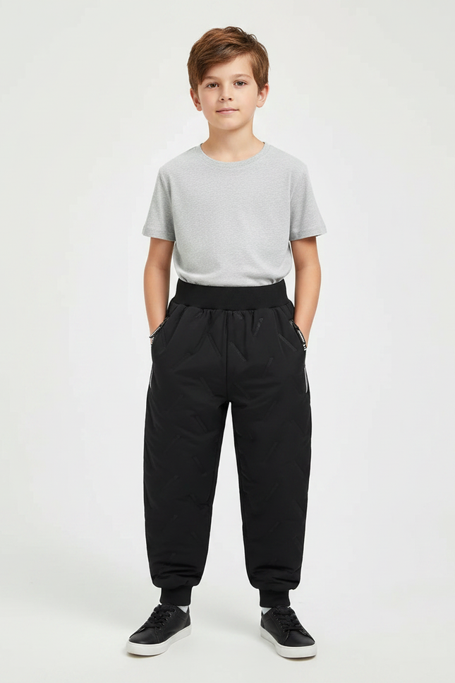 Pantalon Parachute Noir Matelassé Hiver Enfant Garçon - Polyester