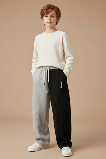 Pantalon Parachute Bicolore Gris Noir Ample Enfant - Multicolore Molleton