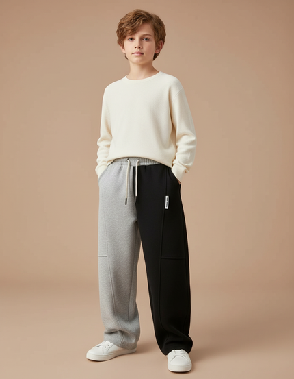 Pantalon Parachute Bicolore Gris Noir Ample Enfant - Multicolore Molleton