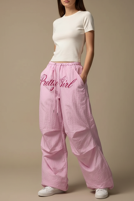 Pantalon Parachute Rose Ample Pretty Girl Fluide Décontracté - Polyester