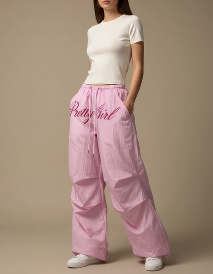 Pantalon Parachute Rose Ample Pretty Girl Fluide Décontracté - Polyester