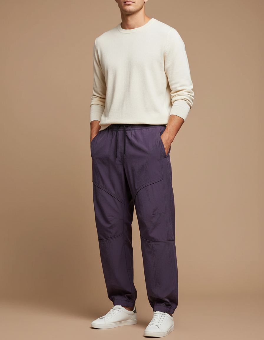 Pantalon Parachute Violet Fluide Décontracté Homme - Polyester
