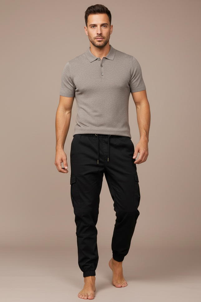 Pantalon Parachute Noir Cargo Cordon Cheville Homme - Toile