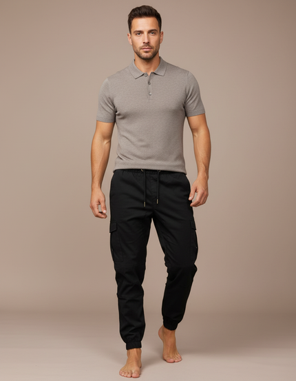 Pantalon Parachute Noir Cargo Cordon Cheville Homme - Toile