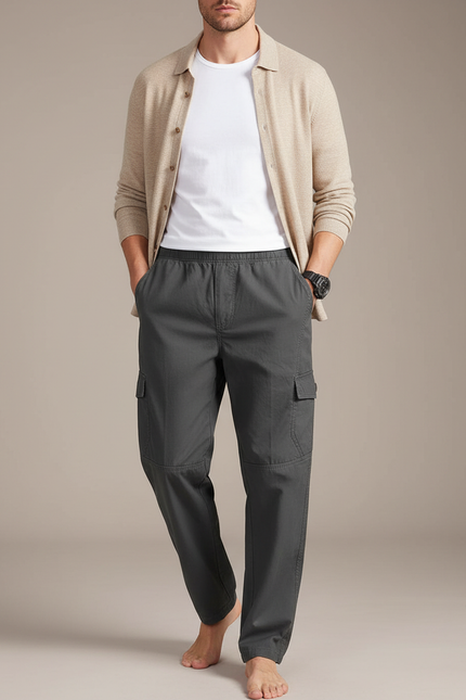 Pantalon Parachute Gris Ample Coton Cargo Homme