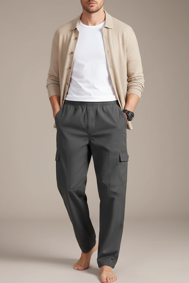 Pantalon Parachute Gris Ample Coton Cargo Homme