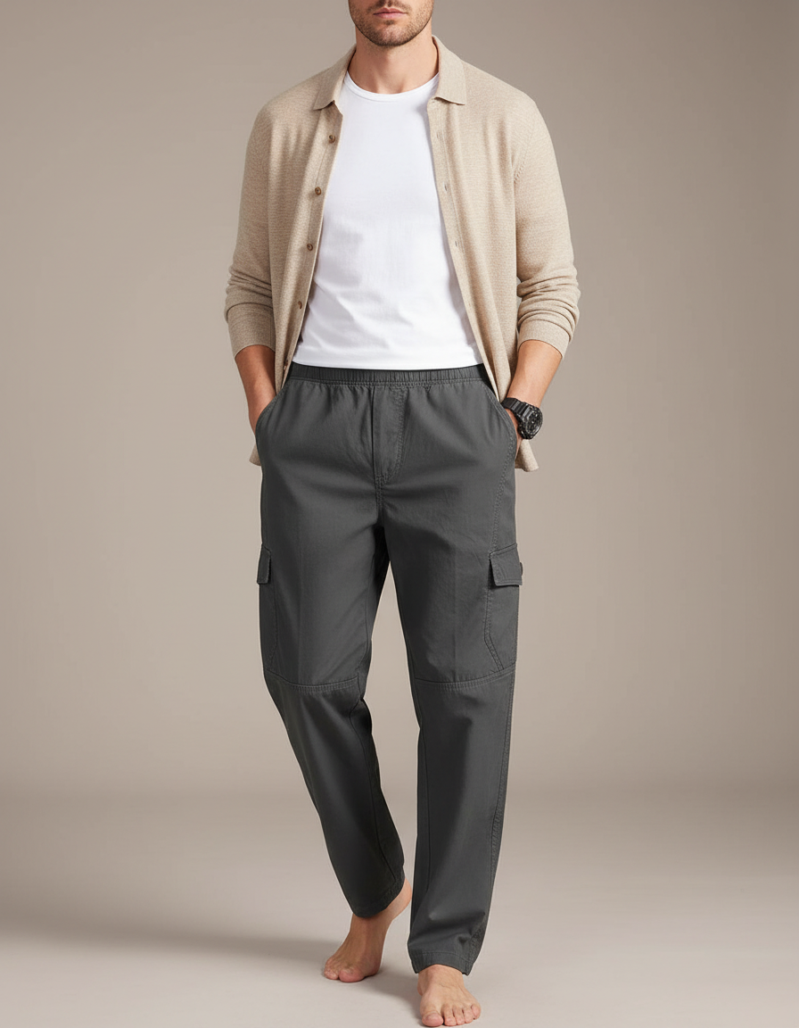 Pantalon Parachute Gris Ample Coton Cargo Homme