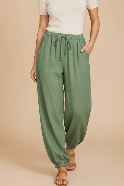 Pantalon Parachute Kaki Lin Ample Décontracté Femme