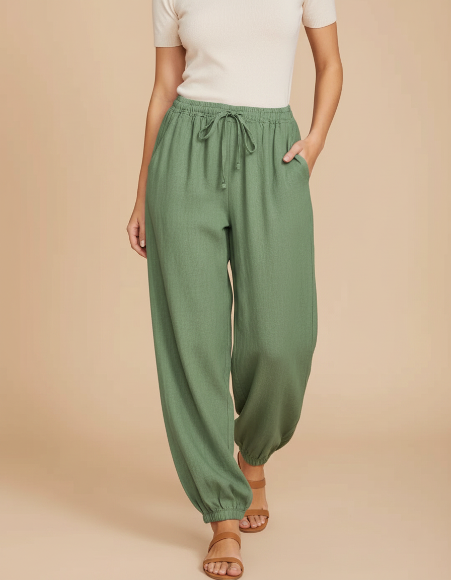 Pantalon Parachute Kaki Lin Ample Décontracté Femme