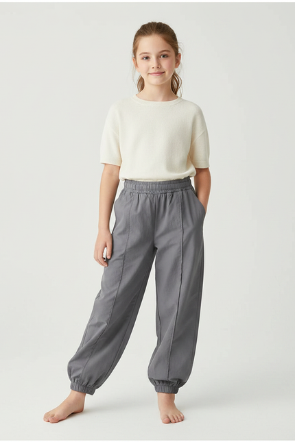 Pantalon Parachute Gris Ample Fille Décontracté Coton