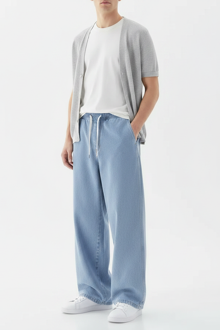 Pantalon Parachute Jean Ample Décontracté Homme Clair - Bleu