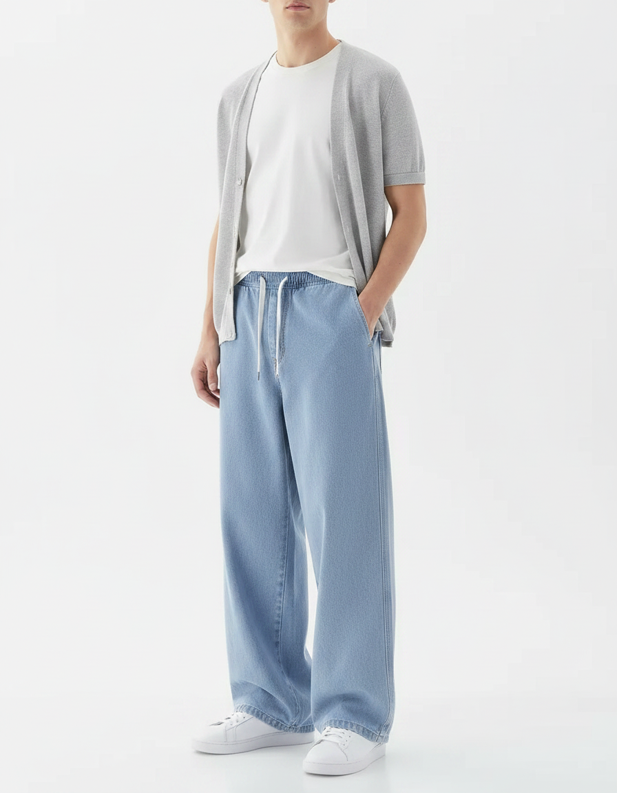Pantalon Parachute Jean Ample Décontracté Homme Clair - Bleu