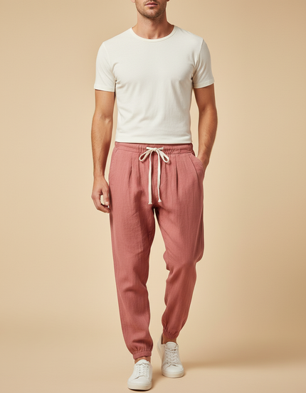 Pantalon Parachute Rose Chiné Ample Cordon Homme - Lin